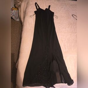 R&M Richards Black Beaded Spaghetti Strap Gown